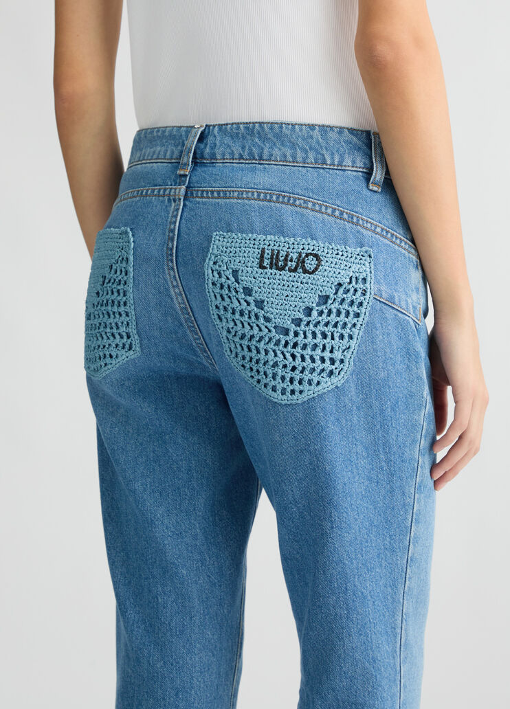 Bootcut jeans with crochet pockets blue denim Liu Jo - large image number 2 Bootcut jeans with crochet pockets blue denim Liu Jo - large image number 2