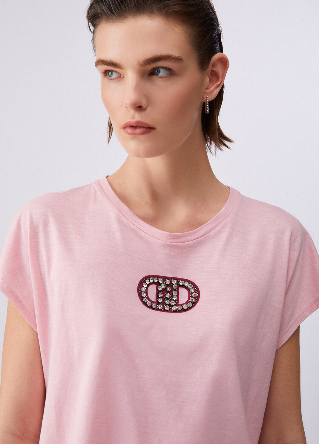 T-shirt with bejewelled details pink Liu Jo - large image number 4