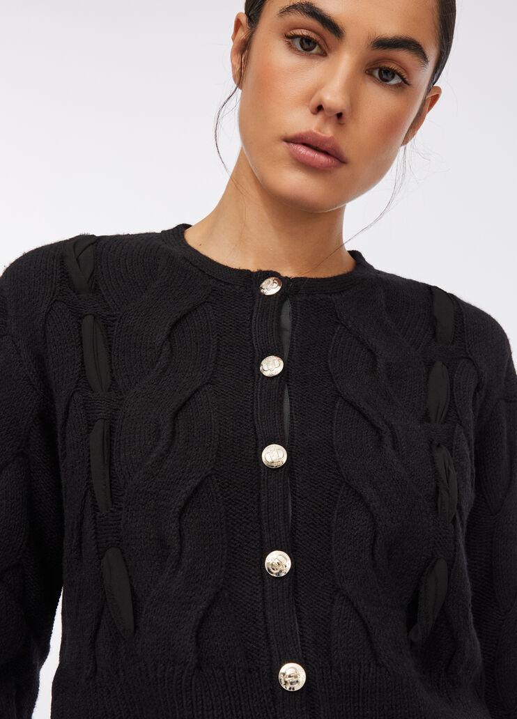 Cable knit wool cardigan black Liu Jo - large image number 2