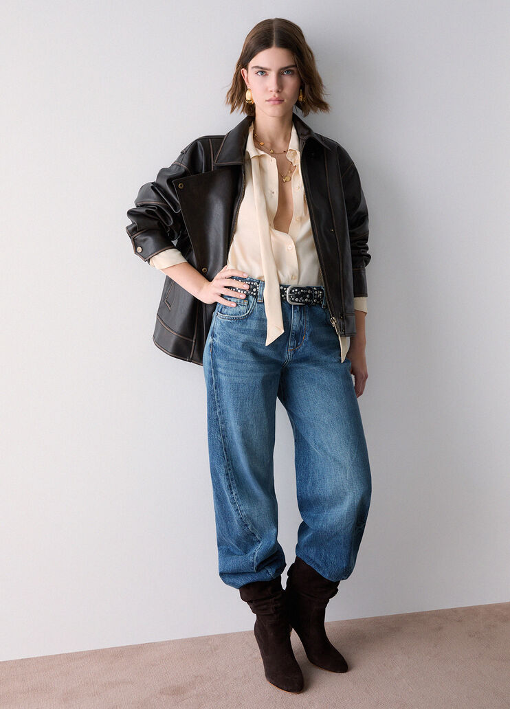 Vaqueros rectos con costuras asim&eacute;tricas denim azul Liu Jo - medium
