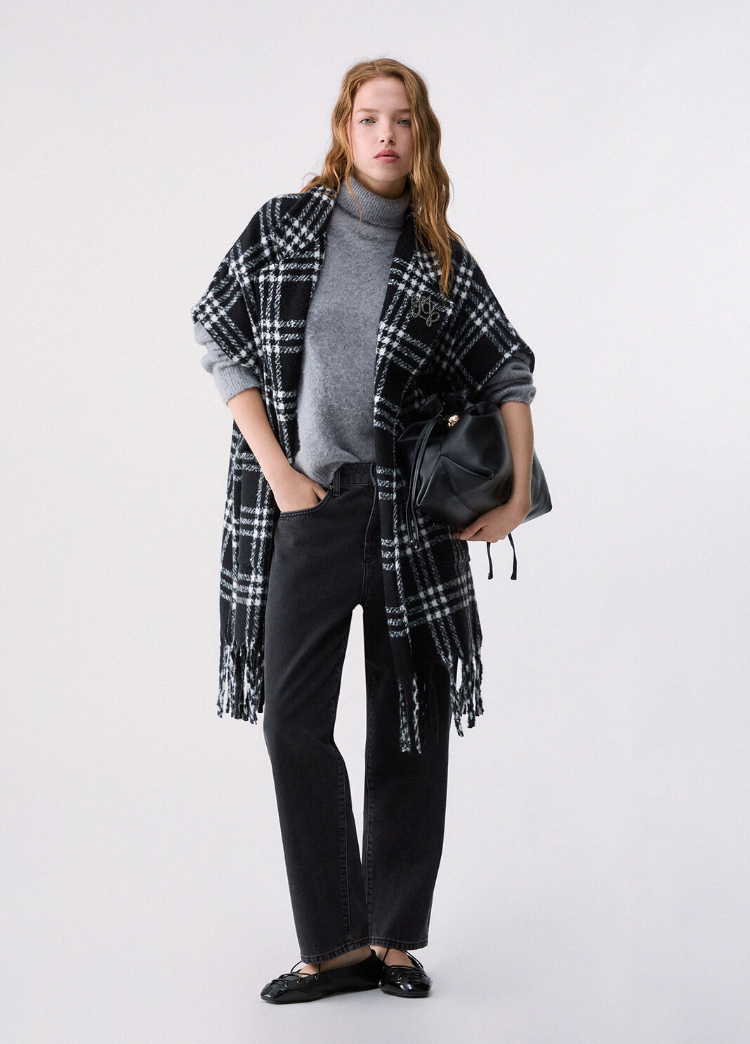 Poncho lang Jacquard schwarz Liu Jo - large image number 5