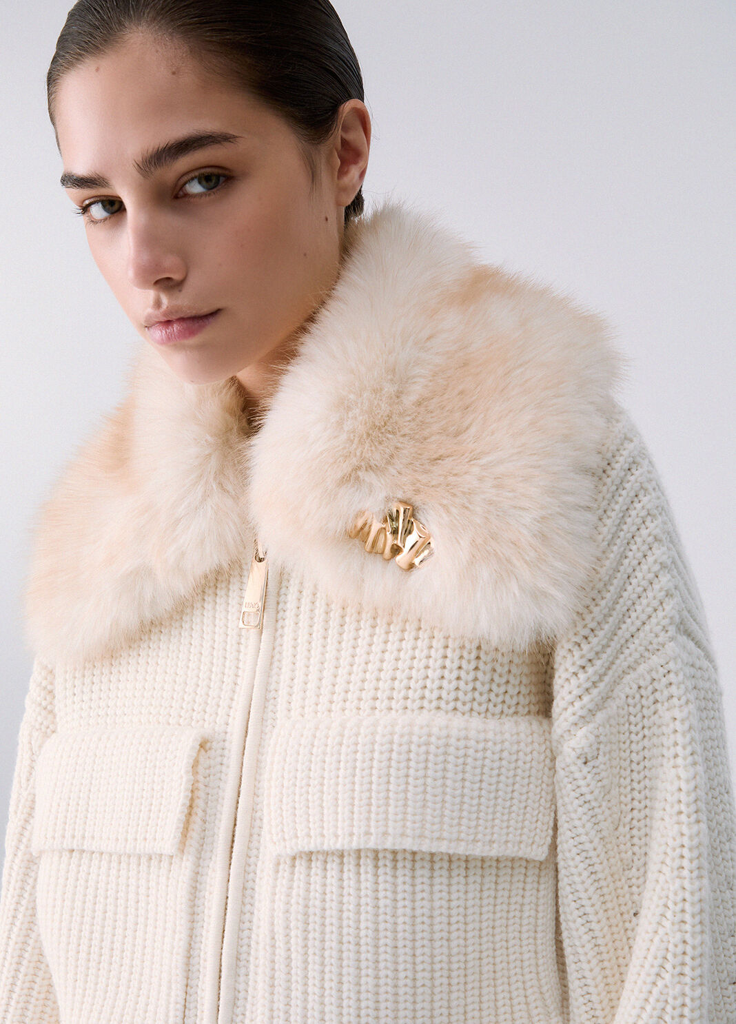 Bomber en laine avec col teddy blanc laine Liu Jo - large image number 4