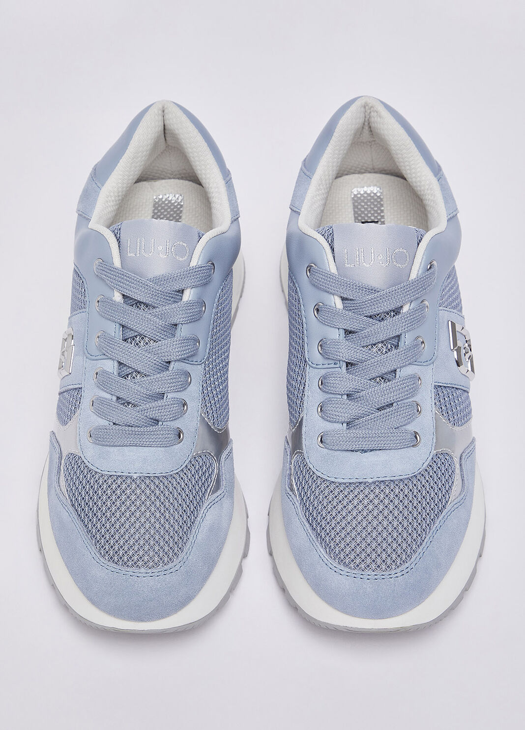 Sneakers &agrave; plateforme en daim et maille filet bleu clair Liu Jo - large image number 3