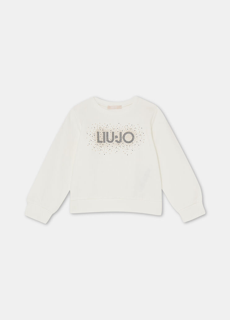 Cotton sweatshirt with logo and rhinestones white Liu Jo - large image number 2