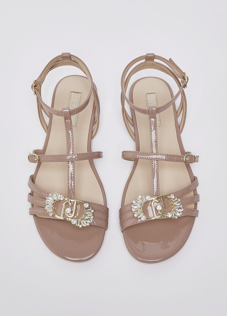 Patent leather sandals with bejewelled logo nude Liu Jo - medium