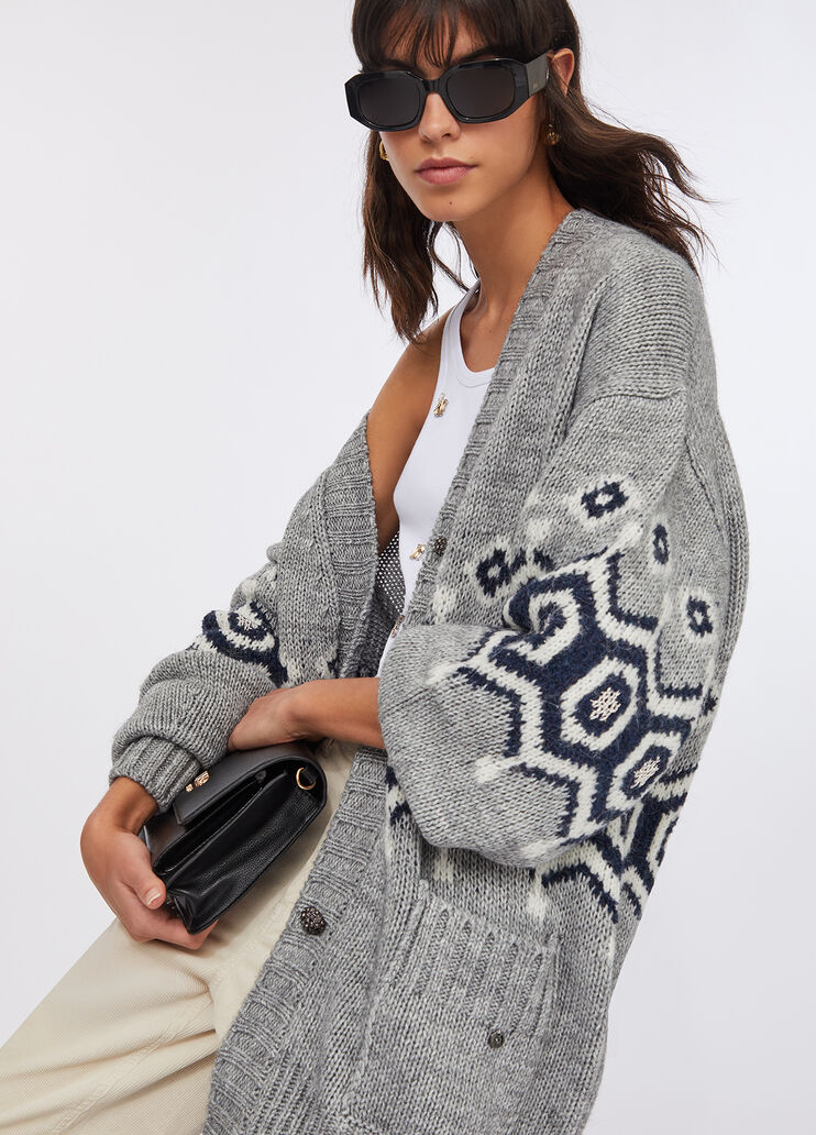 Alpaca and wool jacquard cardigan grey Liu Jo - medium