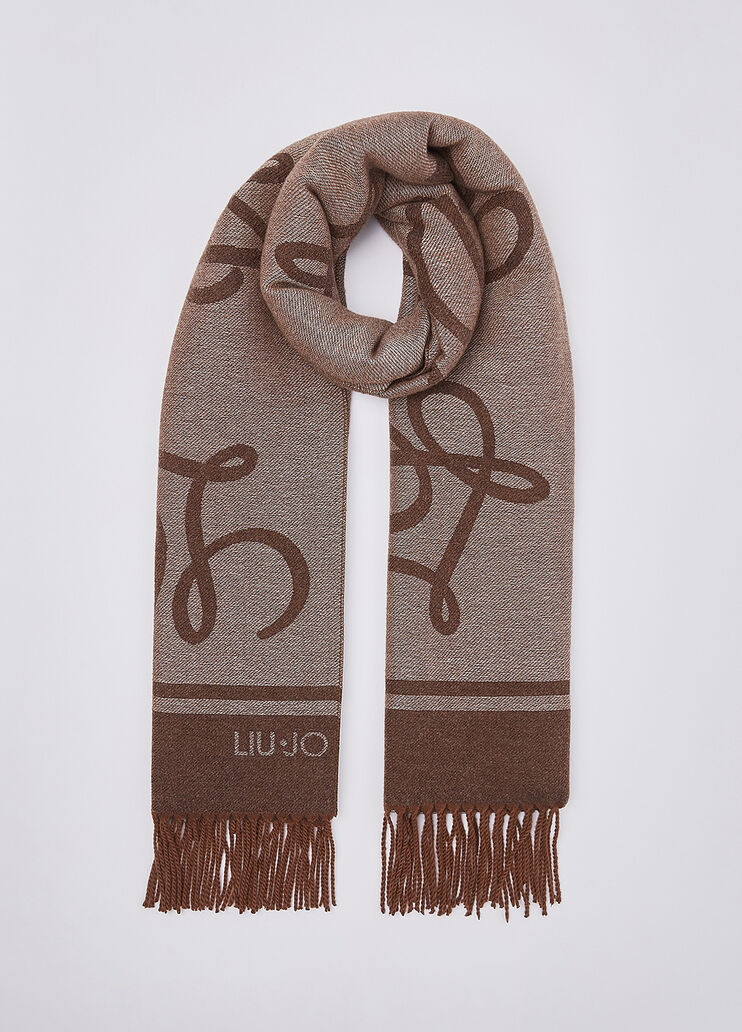 Jacquard Stole with Logo beige Liu Jo - medium