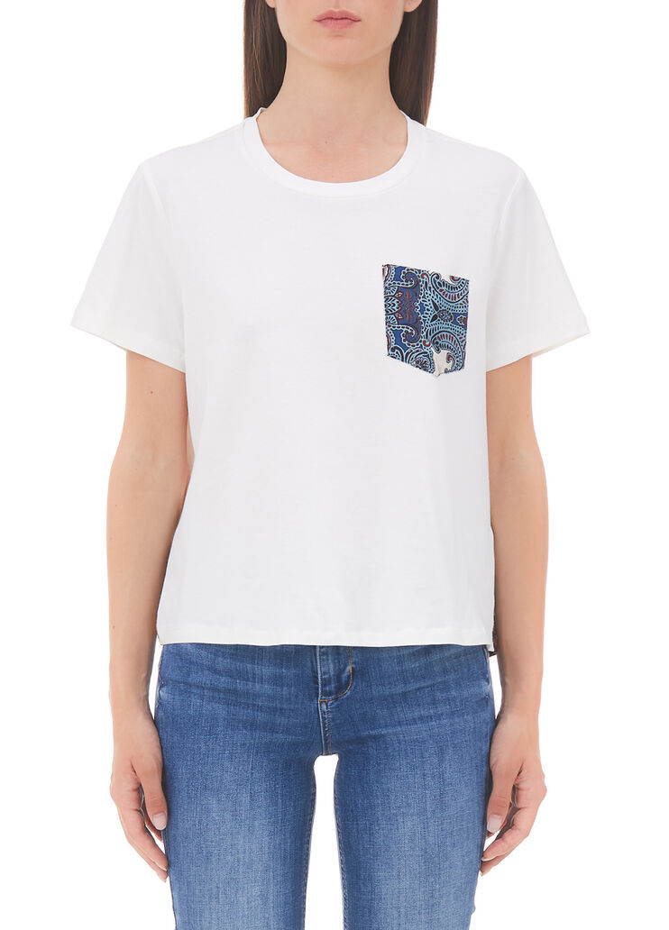 T-Shirt mit Satin-Details Weiß/Optical Print Liu Jo - large image number 0 T-Shirt mit Satin-Details Weiß/Optical Print Liu Jo - large image number 0