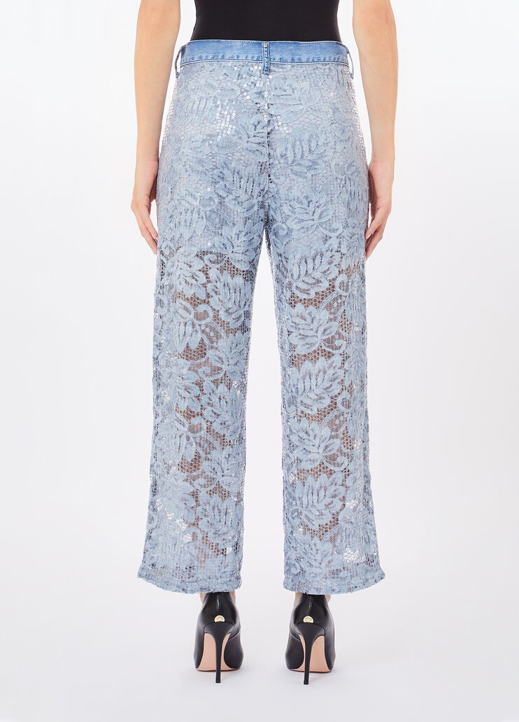 Pantalon &eacute;vas&eacute; en dentelle denim bleu clair Liu Jo - medium