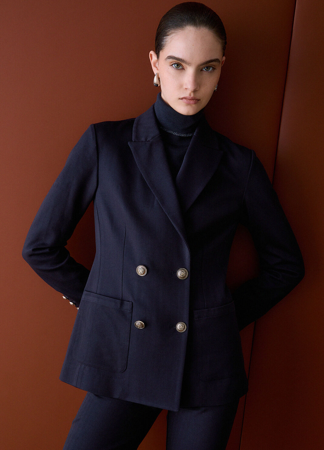 Chaqueta cruzada en punto Milano azul oscuro Liu Jo - large image number 2