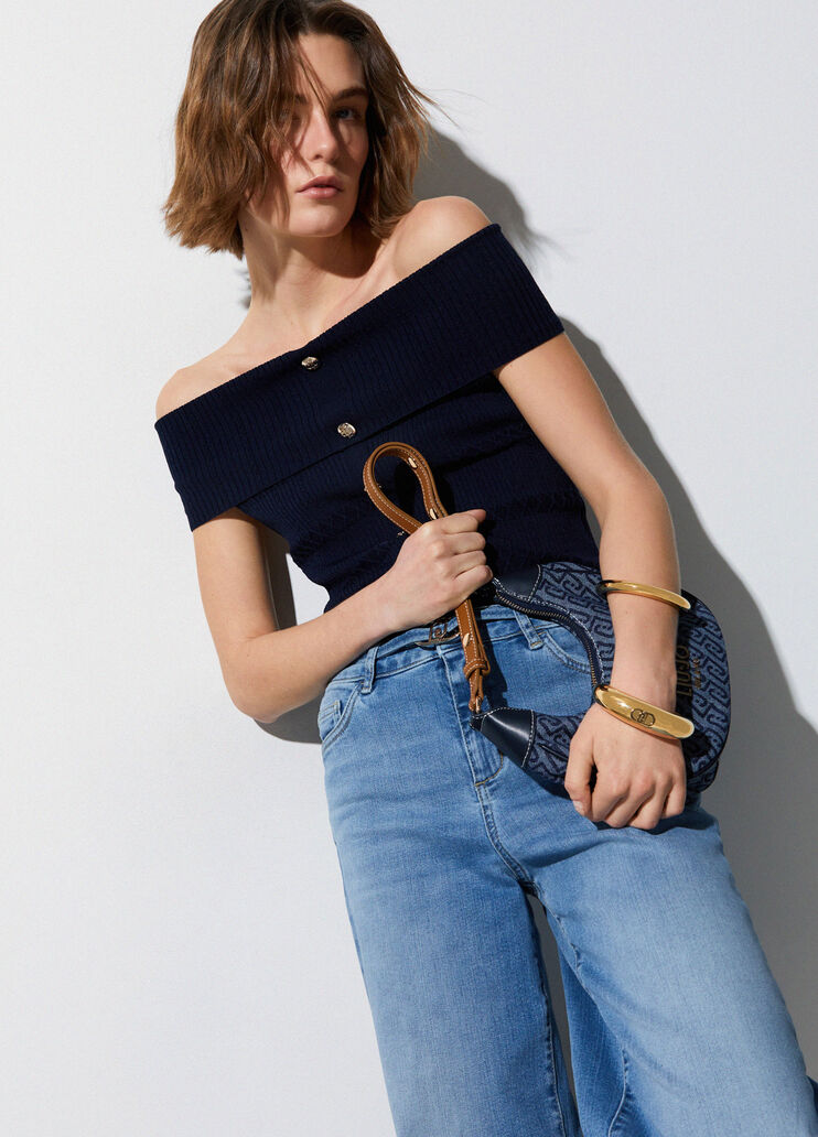 Top bardot in maglia blu scuro Liu Jo - medium