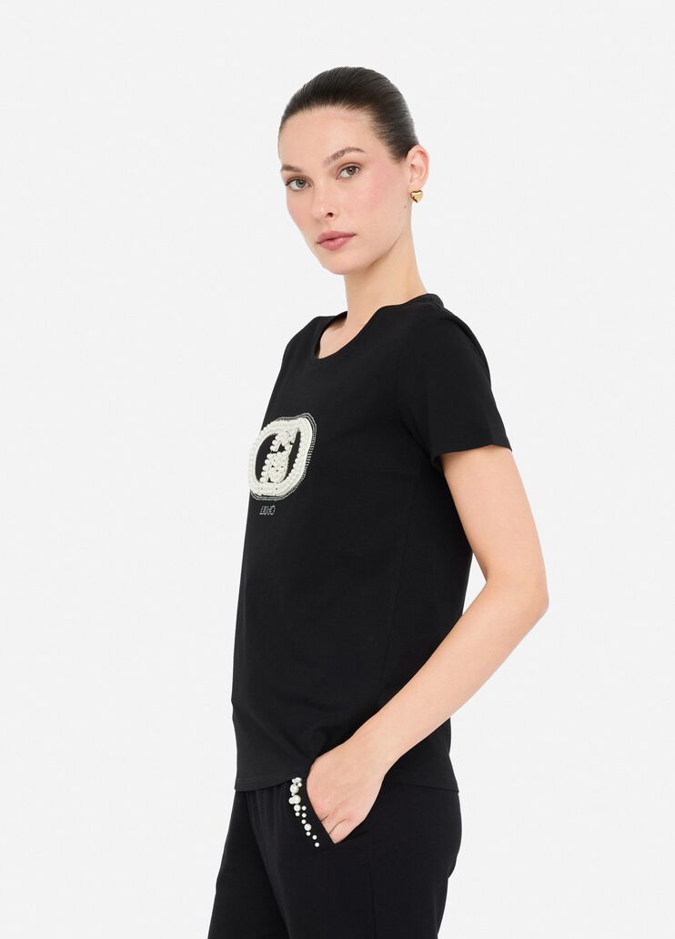 Cotton T-shirt black/monogram Liu Jo - large image number 3