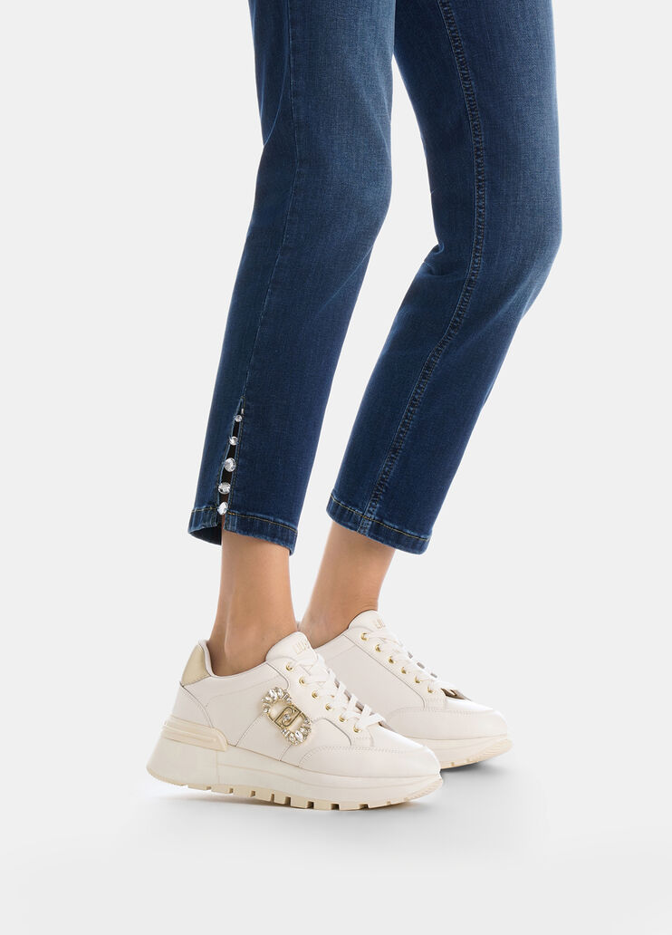 Leather sneakers with jewel logo white Liu Jo - large image number 0