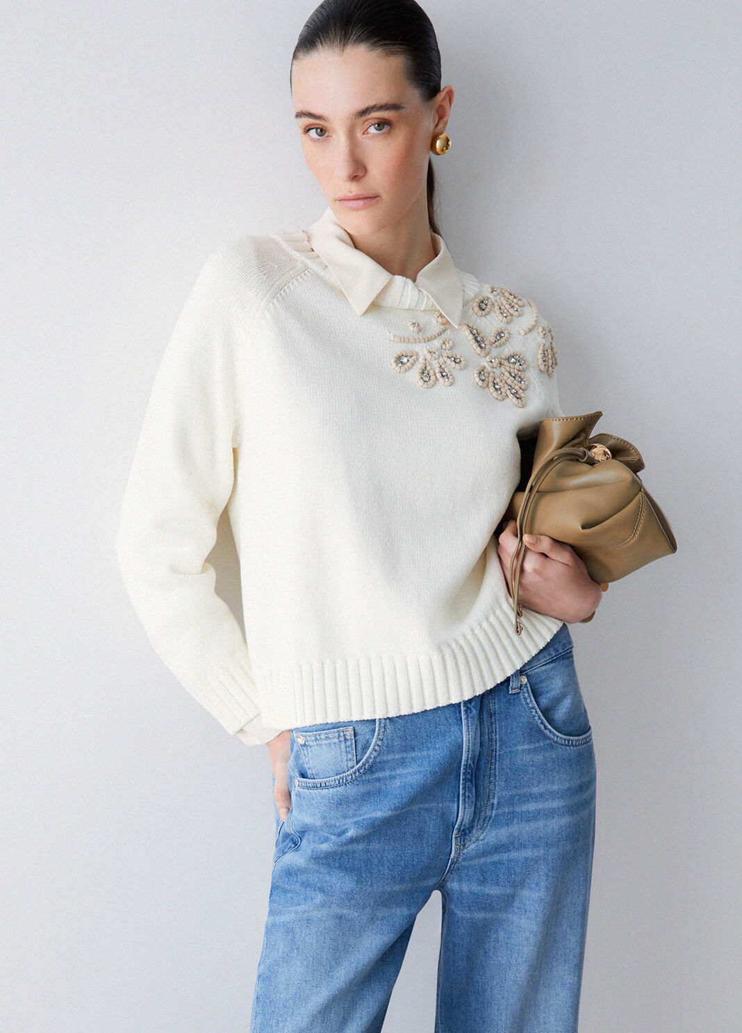 Jumper with jewel embroidery white wool Liu Jo - large image number 3