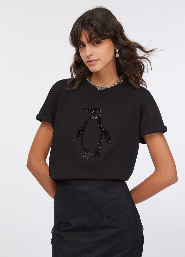 T-Shirt mit Strass Schwarz Liu Jo - medium