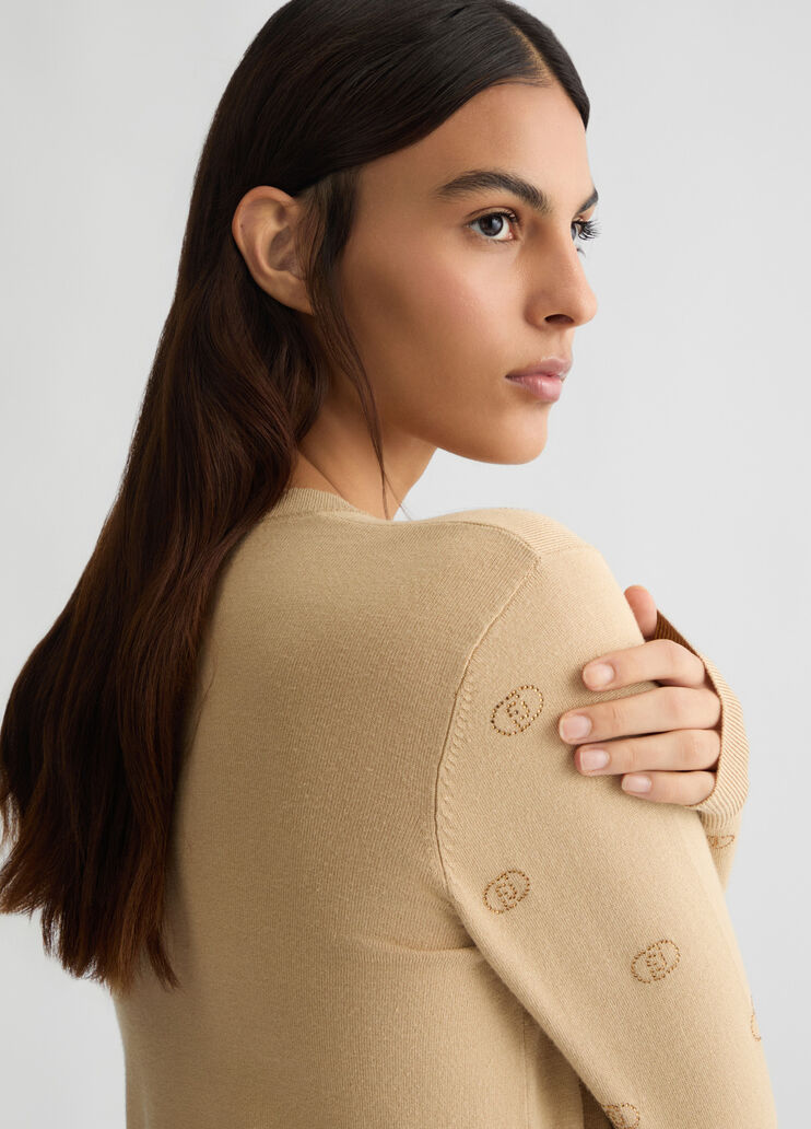 Cardigan with logo and rhinestones beige Liu Jo - large image number 3 Cardigan with logo and rhinestones beige Liu Jo - large image number 3