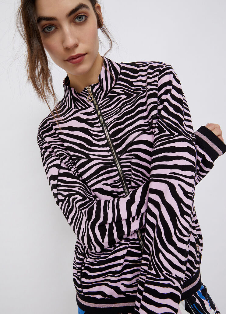 Cardigan zippé rose clair et noir Liu Jo - large image number 0 Cardigan zippé rose clair et noir Liu Jo - large image number 0