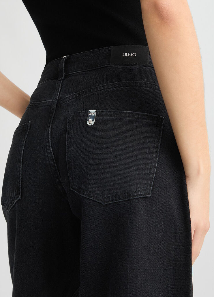 Baggy jeans with rhinestones black denim Liu Jo - large image number 2 Baggy jeans with rhinestones black denim Liu Jo - large image number 2