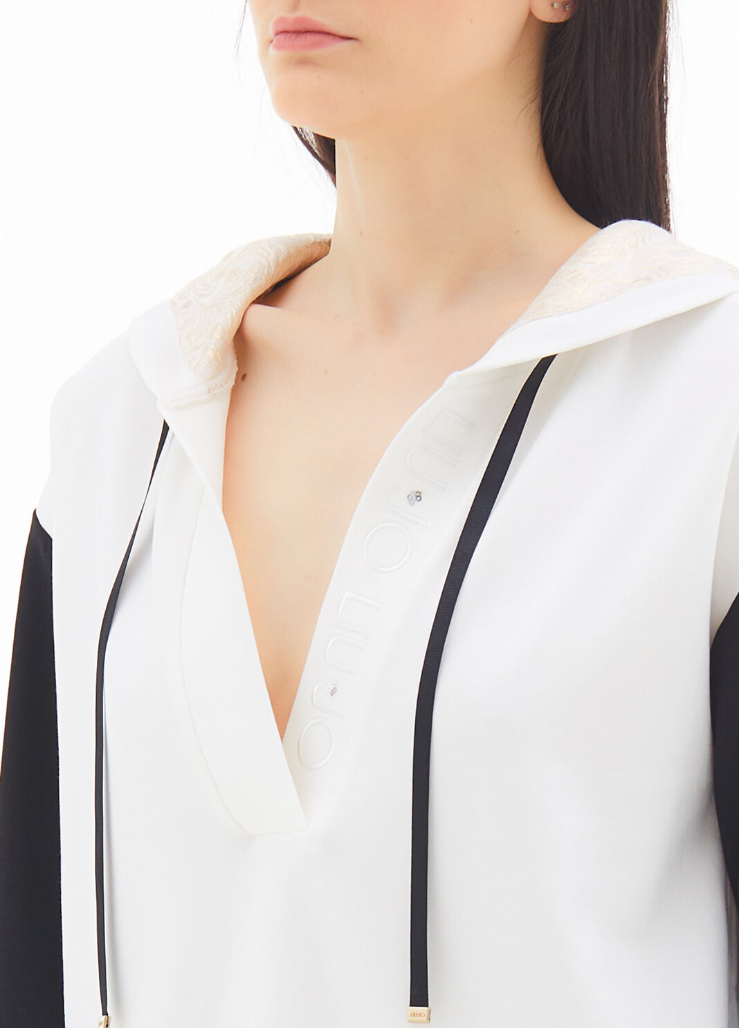 Maxi hooded sweatshirt white/black Liu Jo - large image number 2