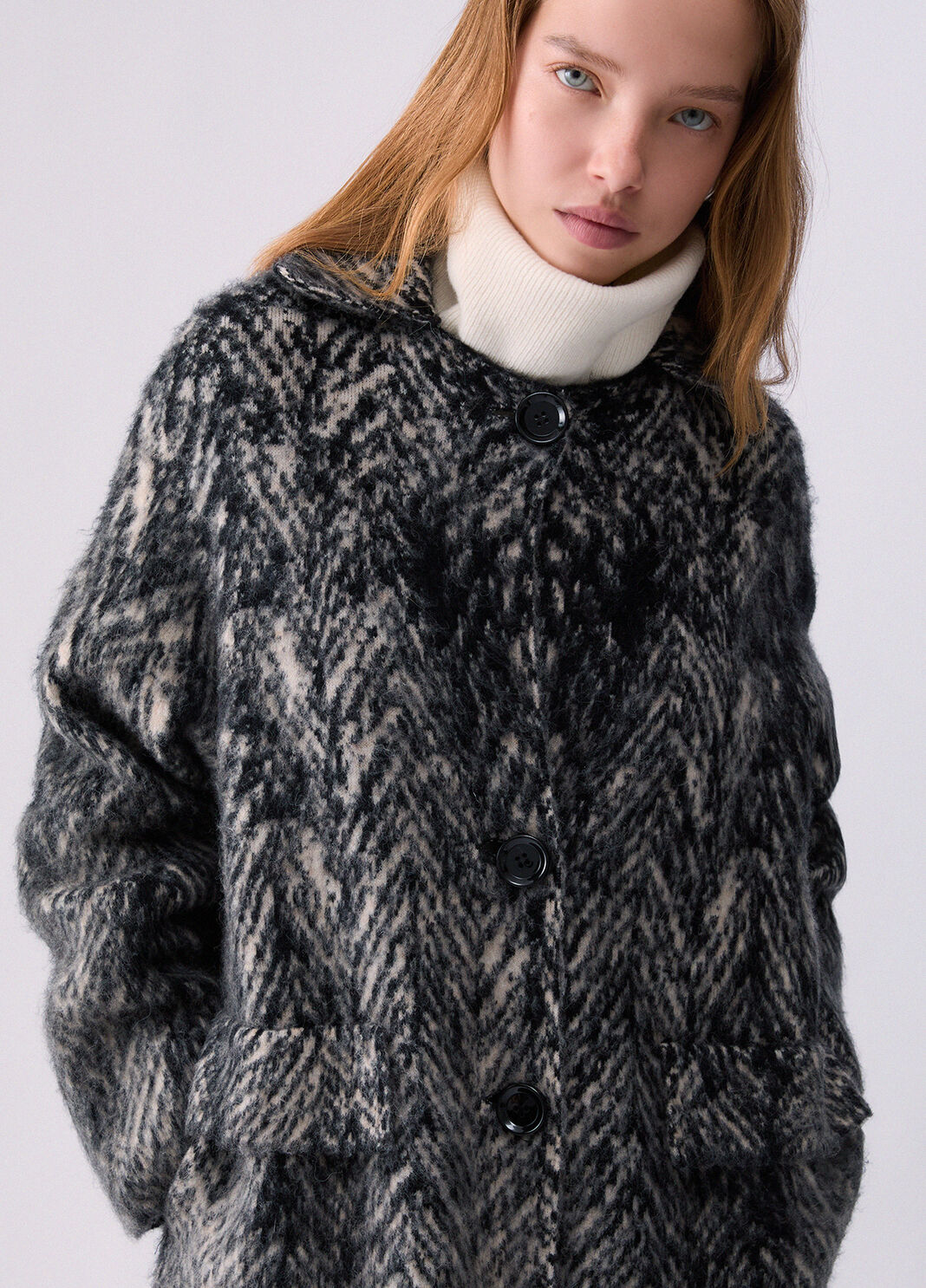 Cappotto jacquard in maglia spazzolata grigio spinato Liu Jo - large image number 4