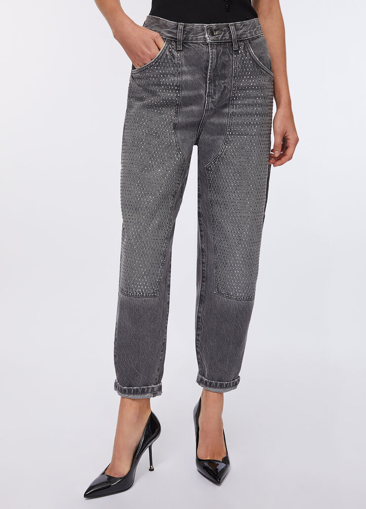 Straight jeans with rhinestone grey denim Liu Jo - large image number 0 Straight jeans with rhinestone grey denim Liu Jo - large image number 0