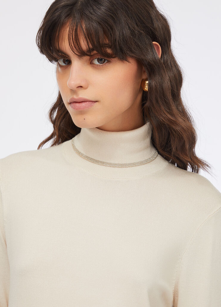 Rollkragenpullover mit Details aus Lurex&reg; Hellbeige Liu Jo - large image number 3