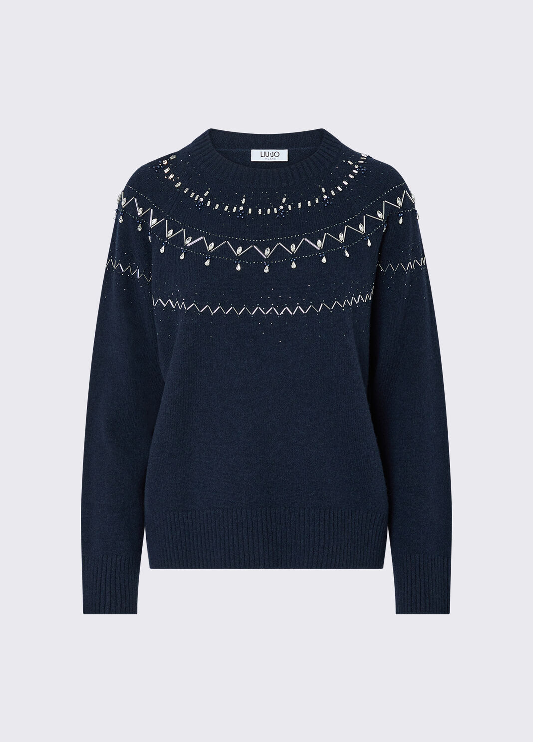 Pull en laine avec broderies bijoux bleu fonc&eacute; Liu Jo - large image number 6