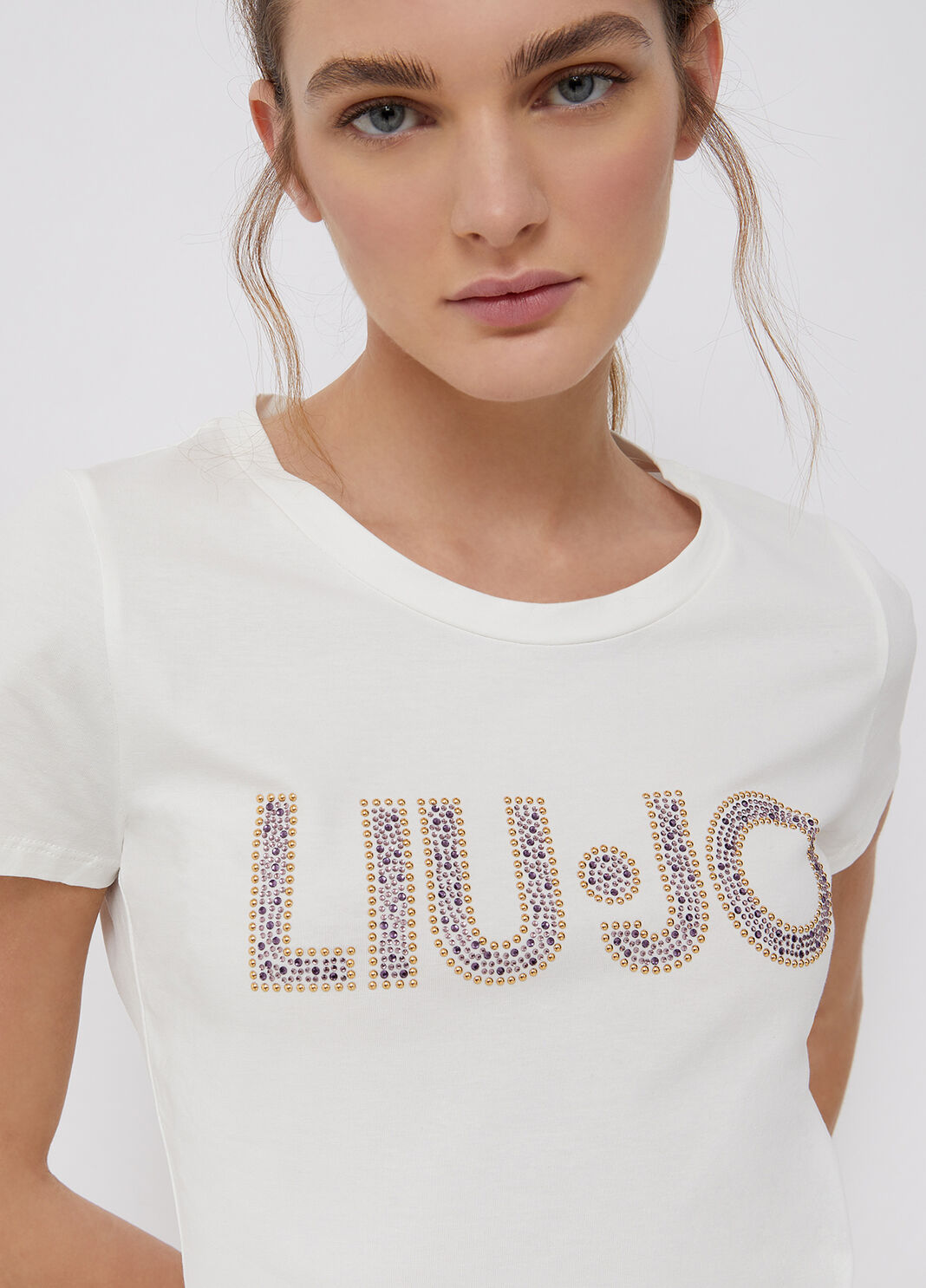 T-shirt with logo and appliqu&eacute;s white wool Liu Jo - large image number 2