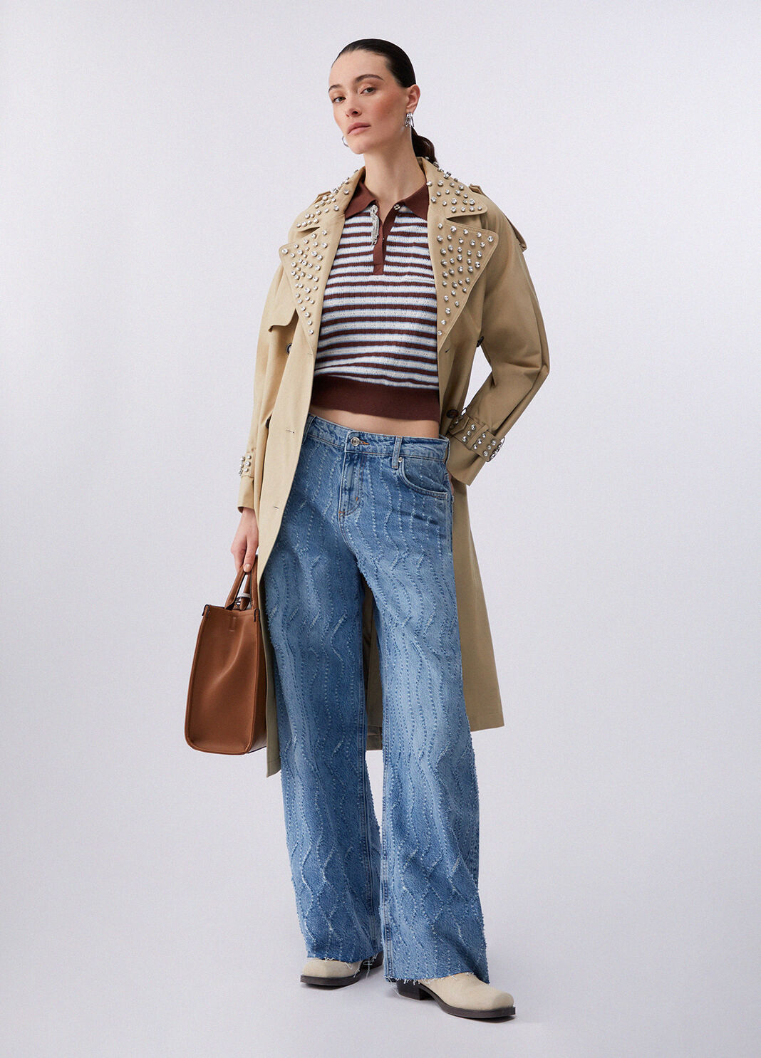 Gestreifter Pullover mit Schmuckdetails braun Liu Jo - large image number 5