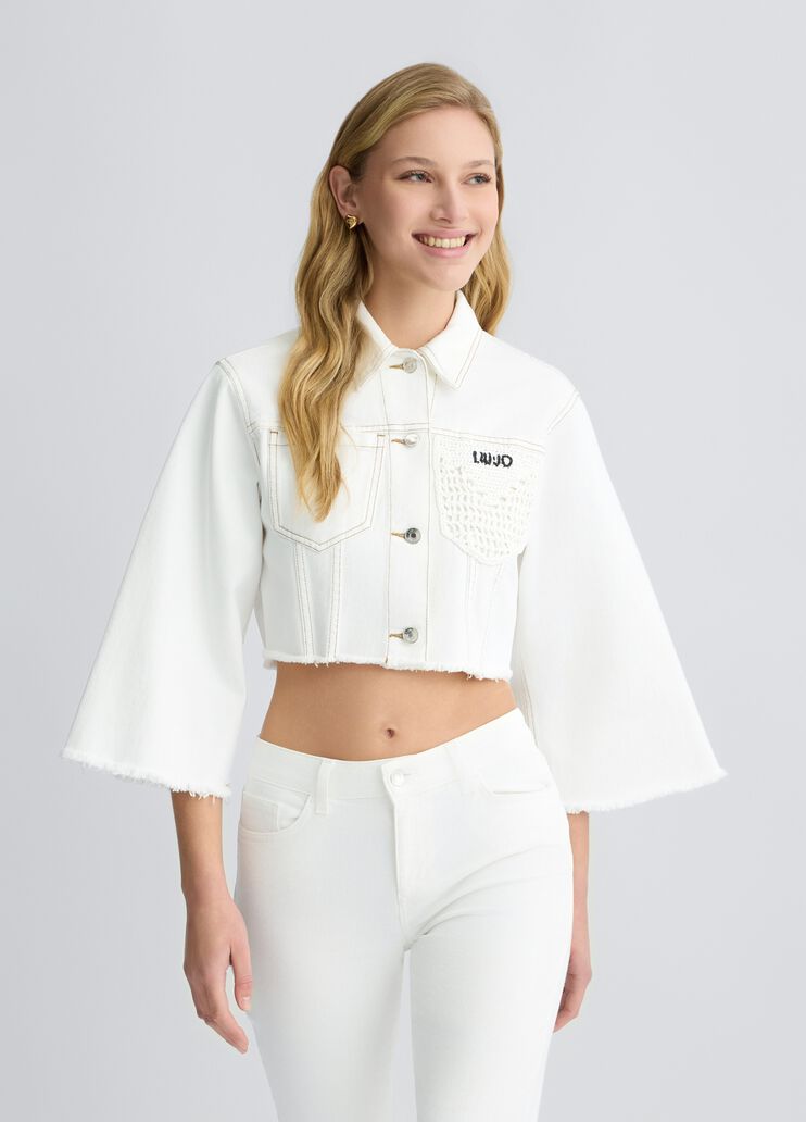 Cropped denim jacket white wool Liu Jo - large image number 0 Cropped denim jacket white wool Liu Jo - large image number 0