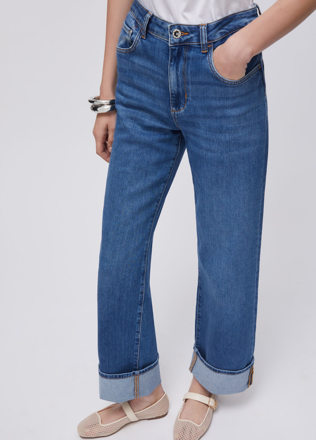 Straight jeans with turn-up dark blue denim Liu Jo - large image number 4