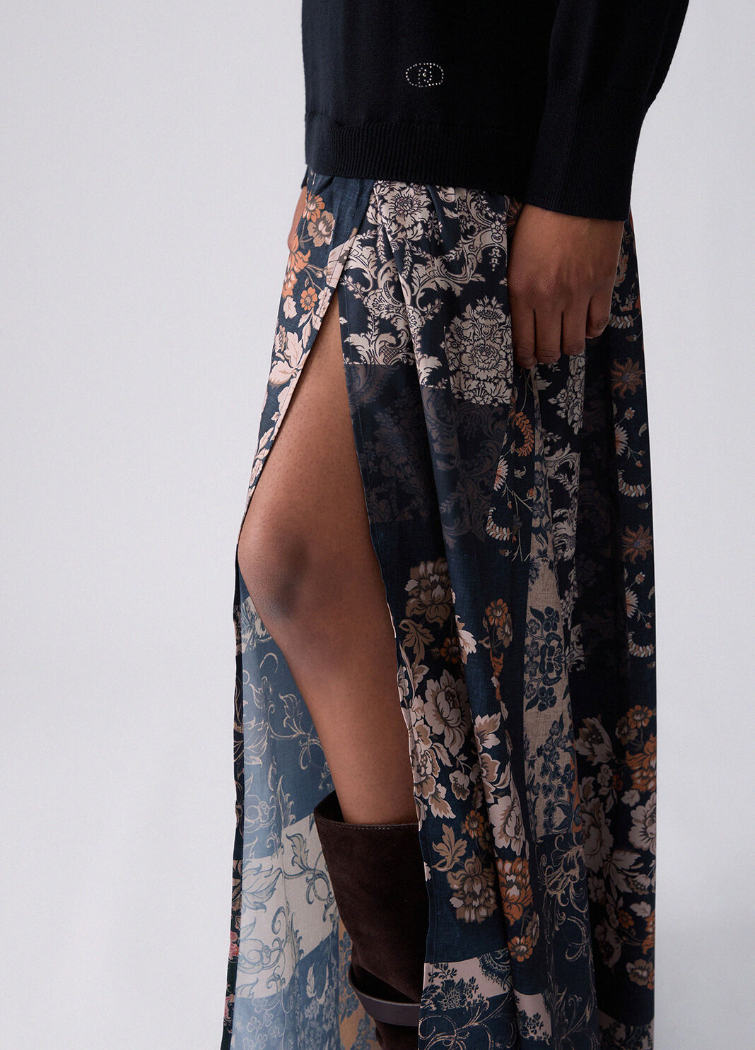 Long wool blend dress black/beige Liu Jo - large image number 2