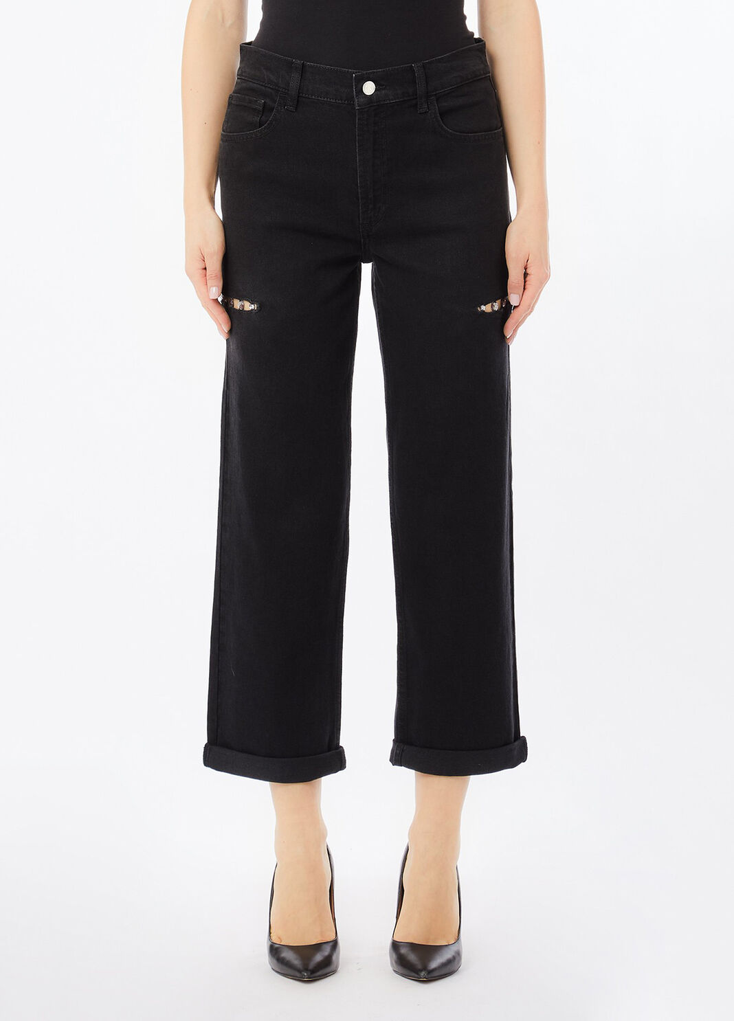 Gerade geschnittene Jeans mit Strass Denim-Schwarz Liu Jo - large image number 0