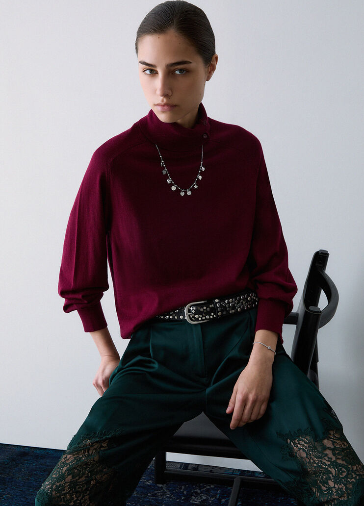 Rollkragenpullover aus Wolle mit Armband Rot Liu Jo - medium