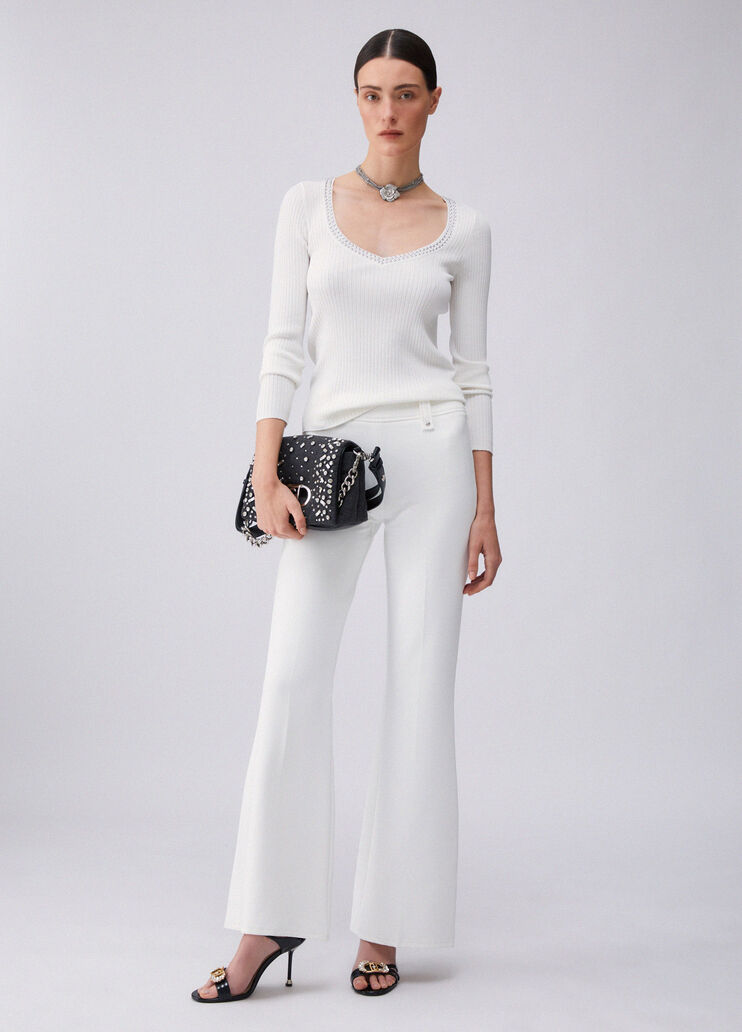 V-neck jumper with studs white wool Liu Jo - large image number 5