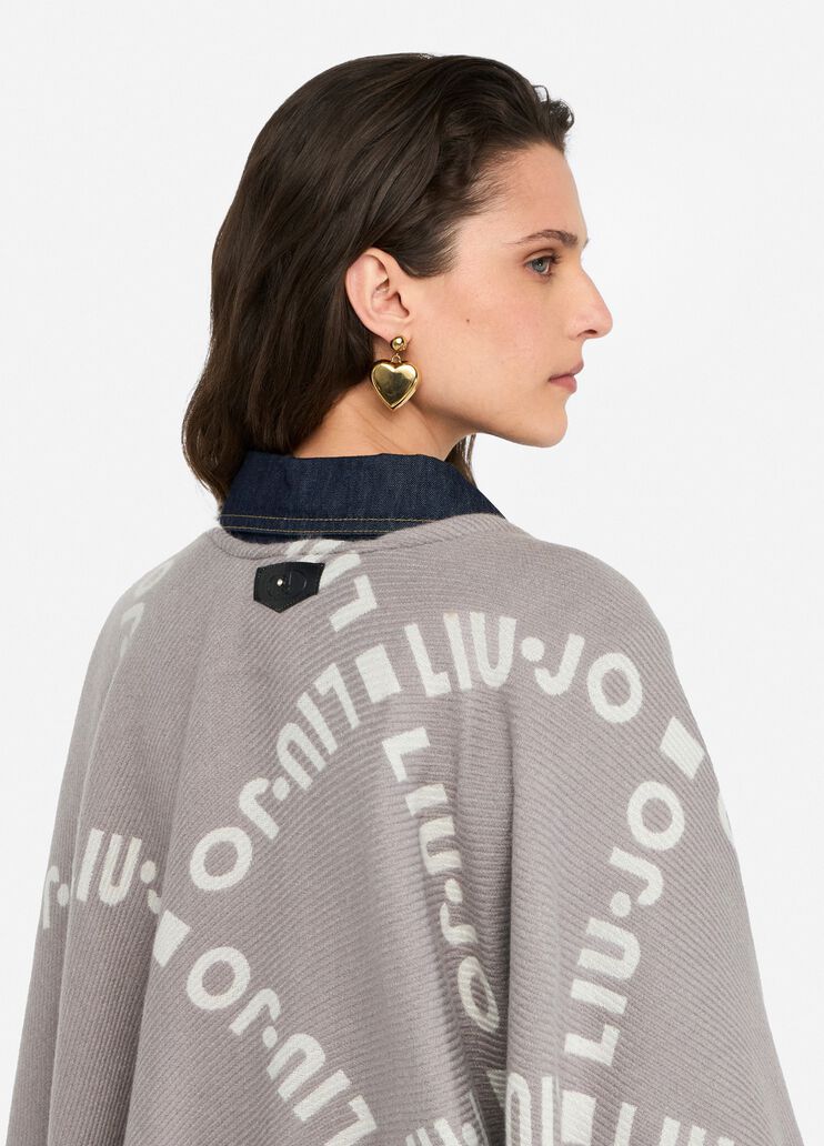 Poncho con logo e frange grigio Liu Jo - large image number 4