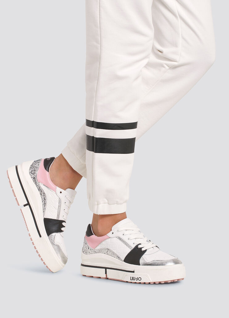 Sneakers con logo monogram bianco/rosa/nero Liu Jo - large image number 3 Sneakers con logo monogram bianco/rosa/nero Liu Jo - large image number 3