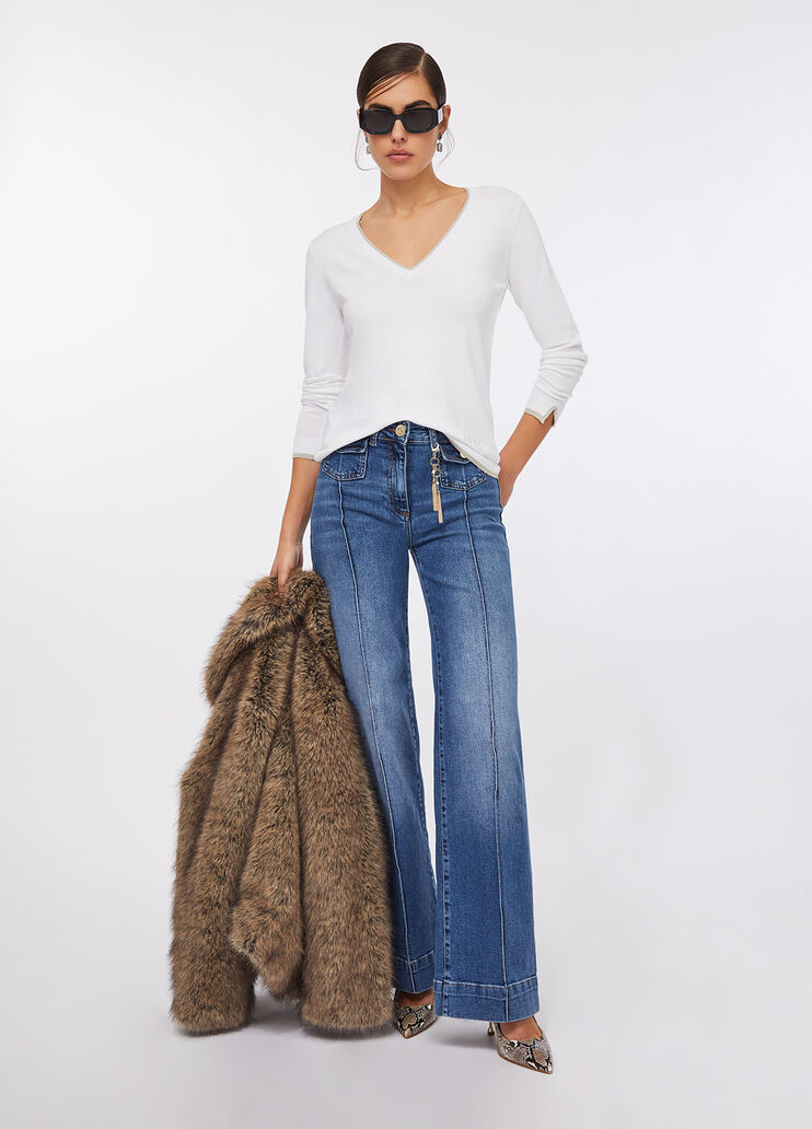 V-neck jumper white wool Liu Jo - large image number 5