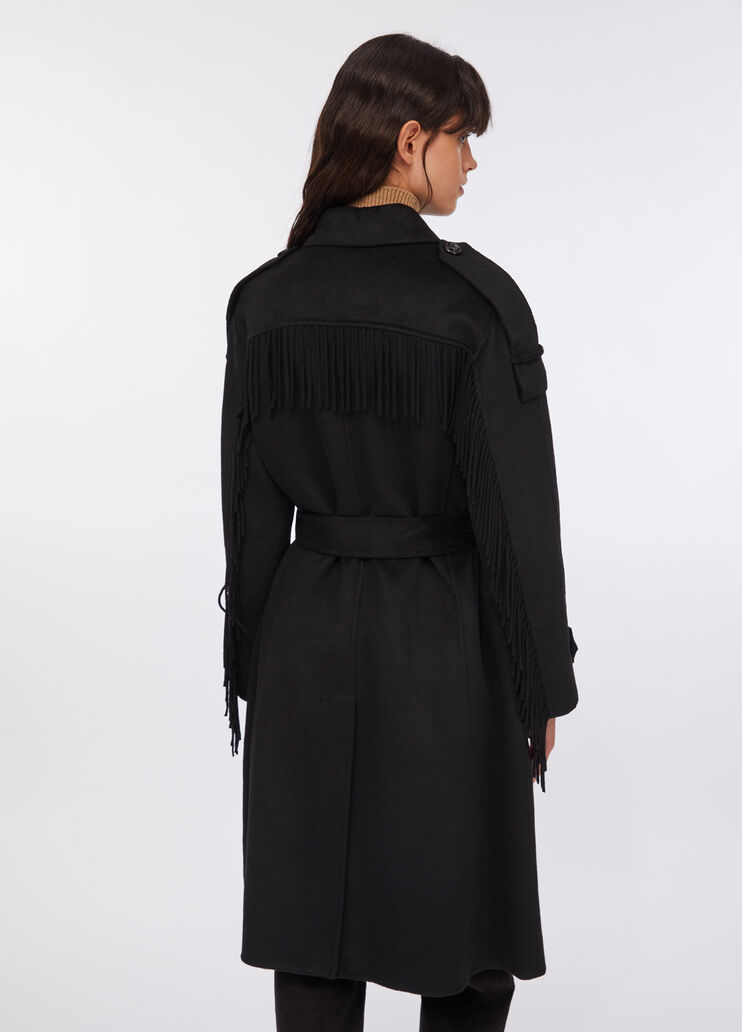 Trenchcoat aus Wolle mit Fransen Schwarz Liu Jo - large image number 1 Trenchcoat aus Wolle mit Fransen Schwarz Liu Jo - large image number 1