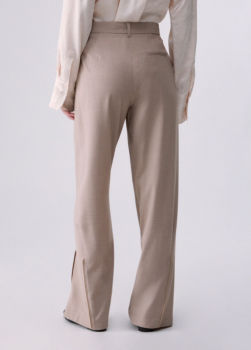 Pantaloni m&eacute;lange con zip beige Liu Jo - large image number 1