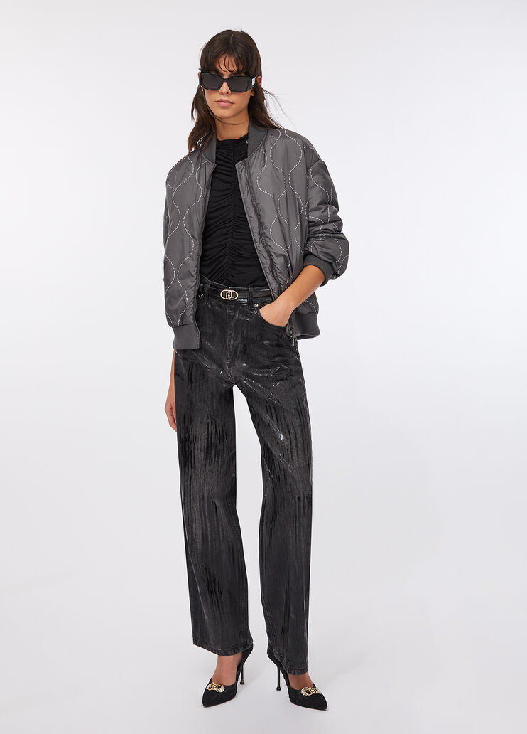 Nylon bomber jacket with studs slate Liu Jo - large image number 5