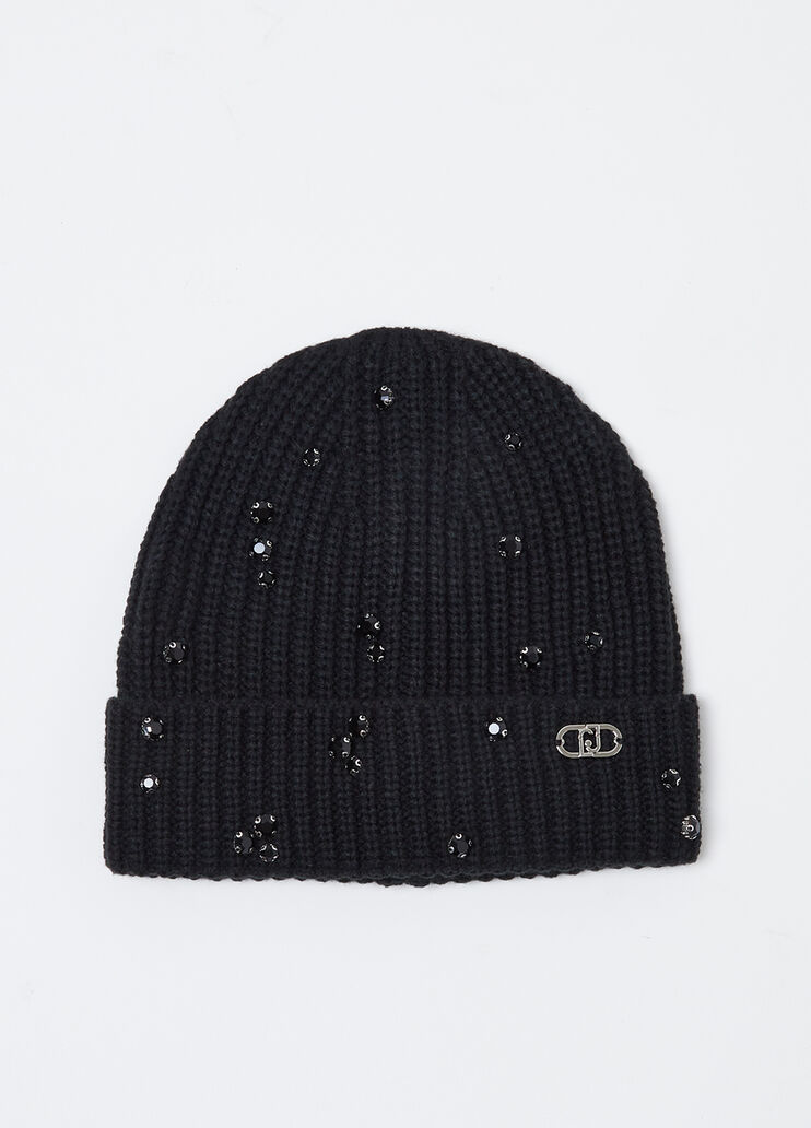 Beanie hat with rhinestones and pearls black Liu Jo - medium Beanie hat with rhinestones and pearls black Liu Jo - medium