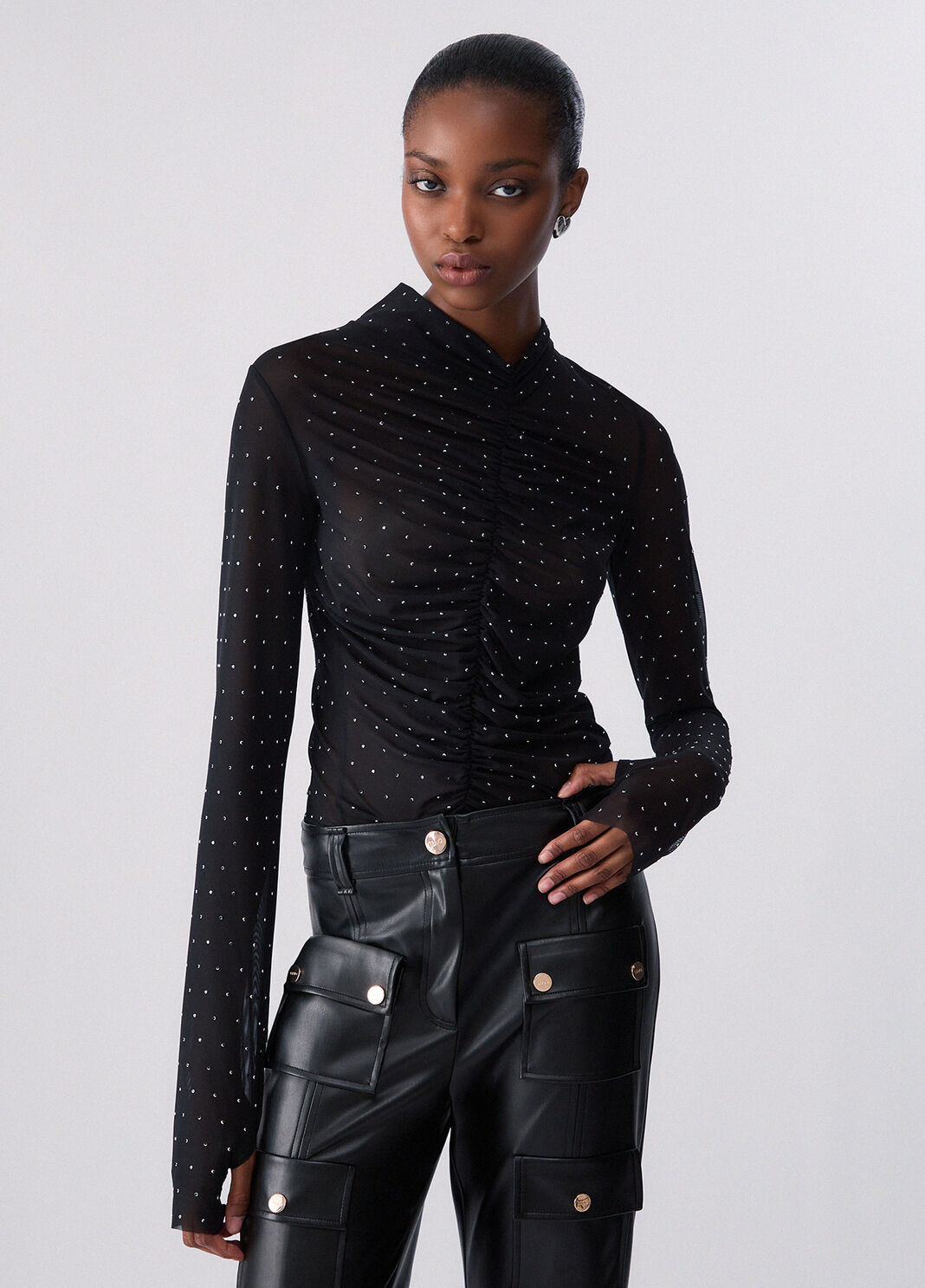 Camiseta de tul con strass completo negro Liu Jo - large image number 0