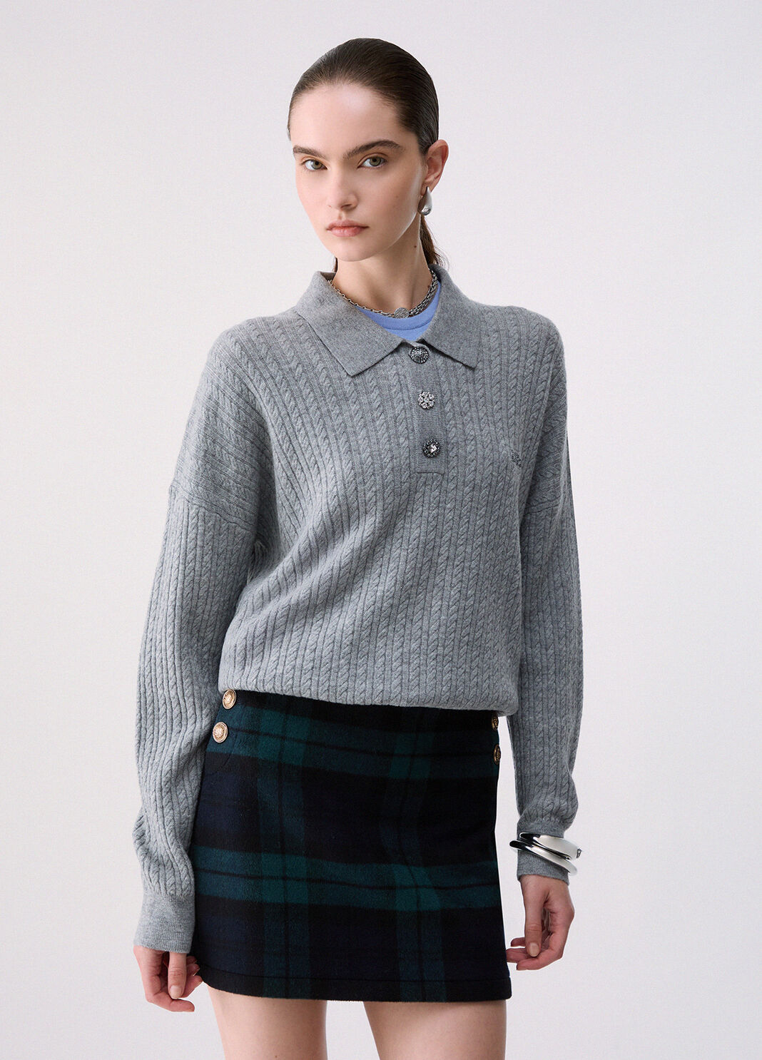 Knit Polo with Jewel Buttons grey Liu Jo - large image number 0