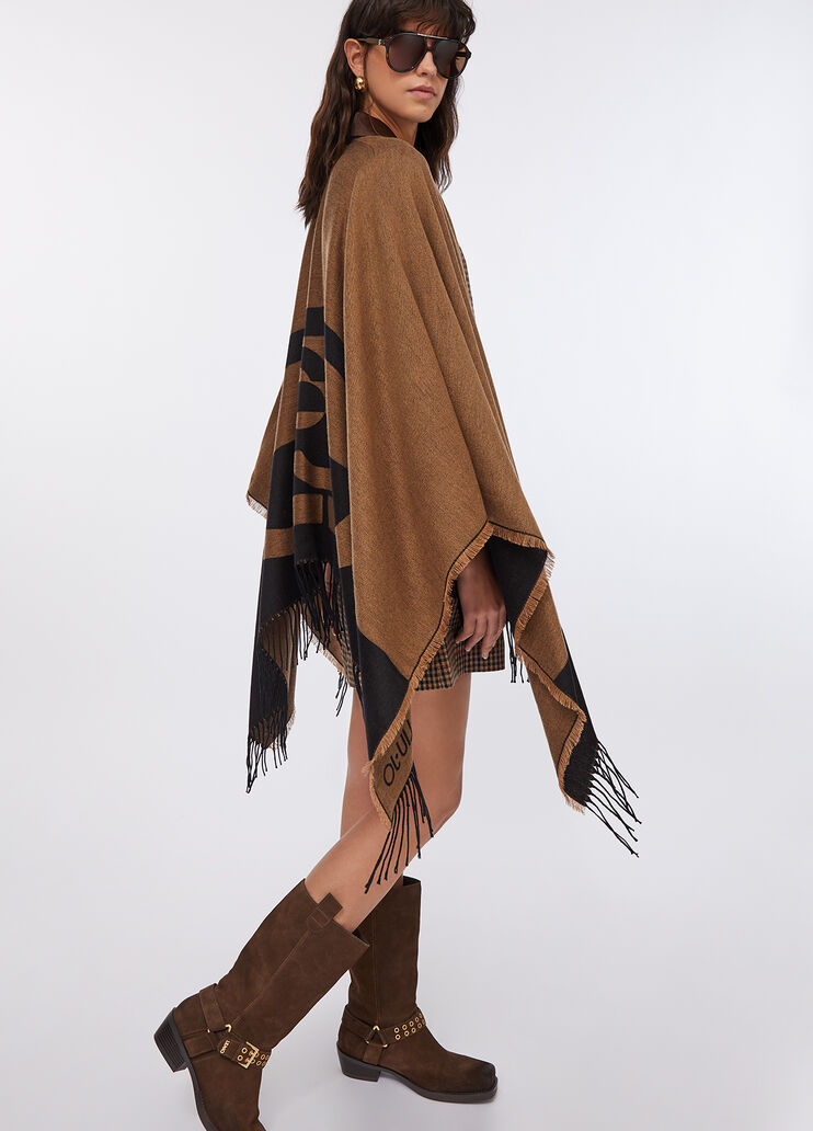 Poncho with logo and fringes camel Liu Jo - medium