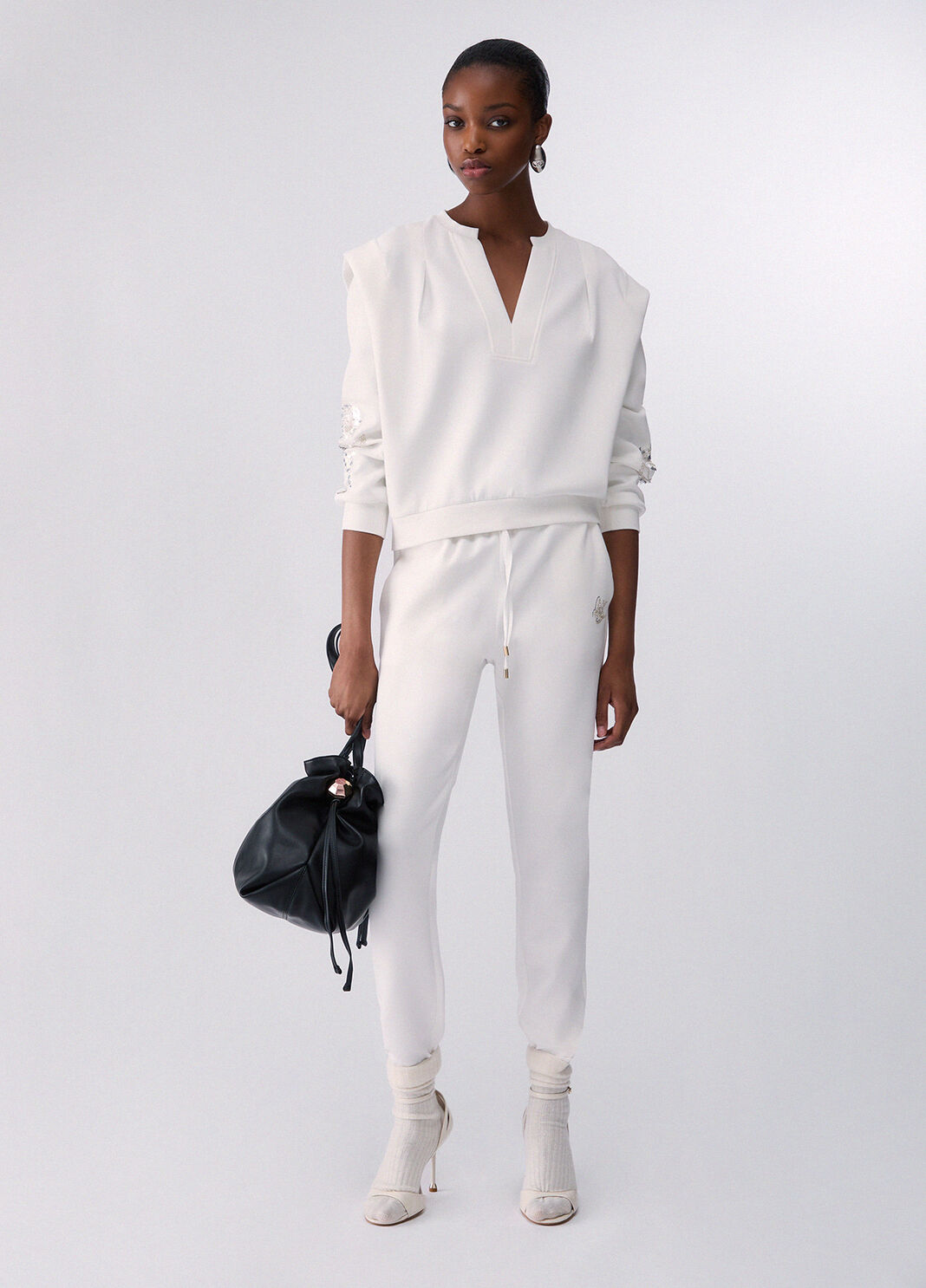 Sweatshirt with jewel embroidery white wool Liu Jo - large image number 5