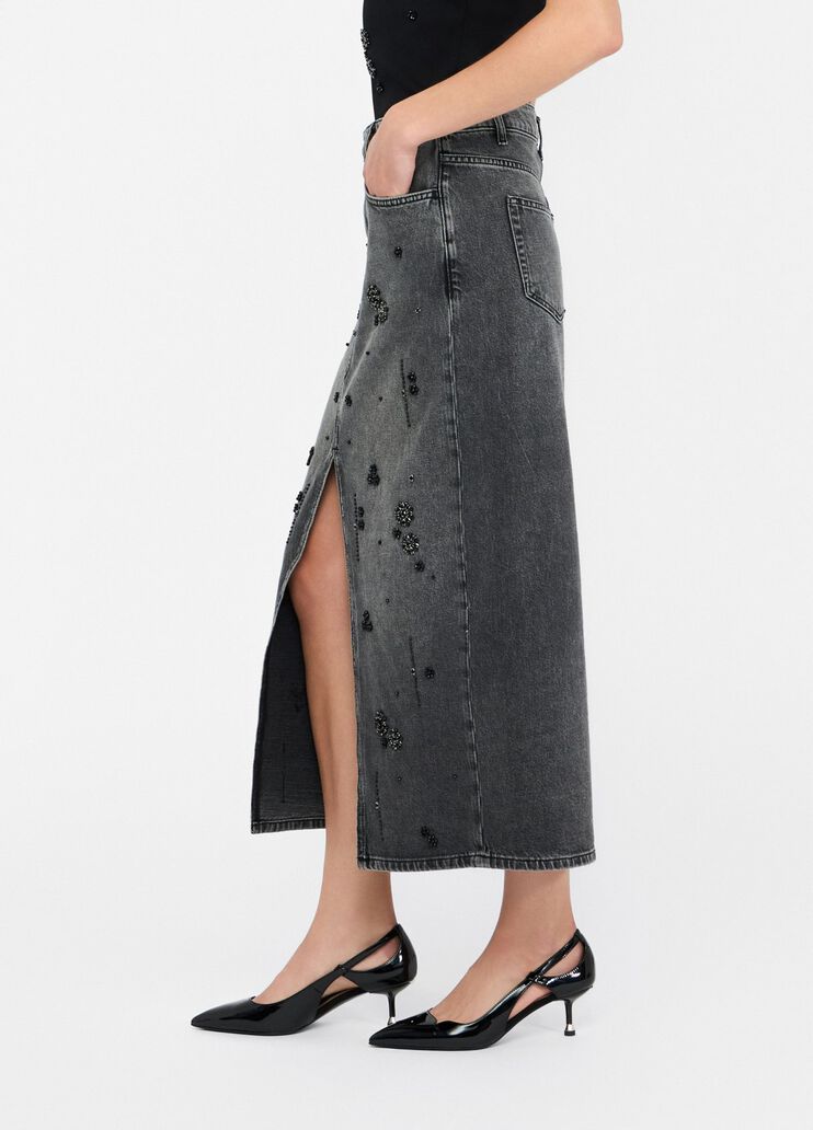 Denim skirt with gemstones black denim Liu Jo - large image number 3 Denim skirt with gemstones black denim Liu Jo - large image number 3