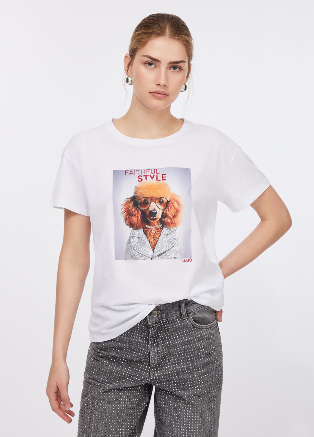 Camiseta con estampado y strass blanco Liu Jo - large image number 0
