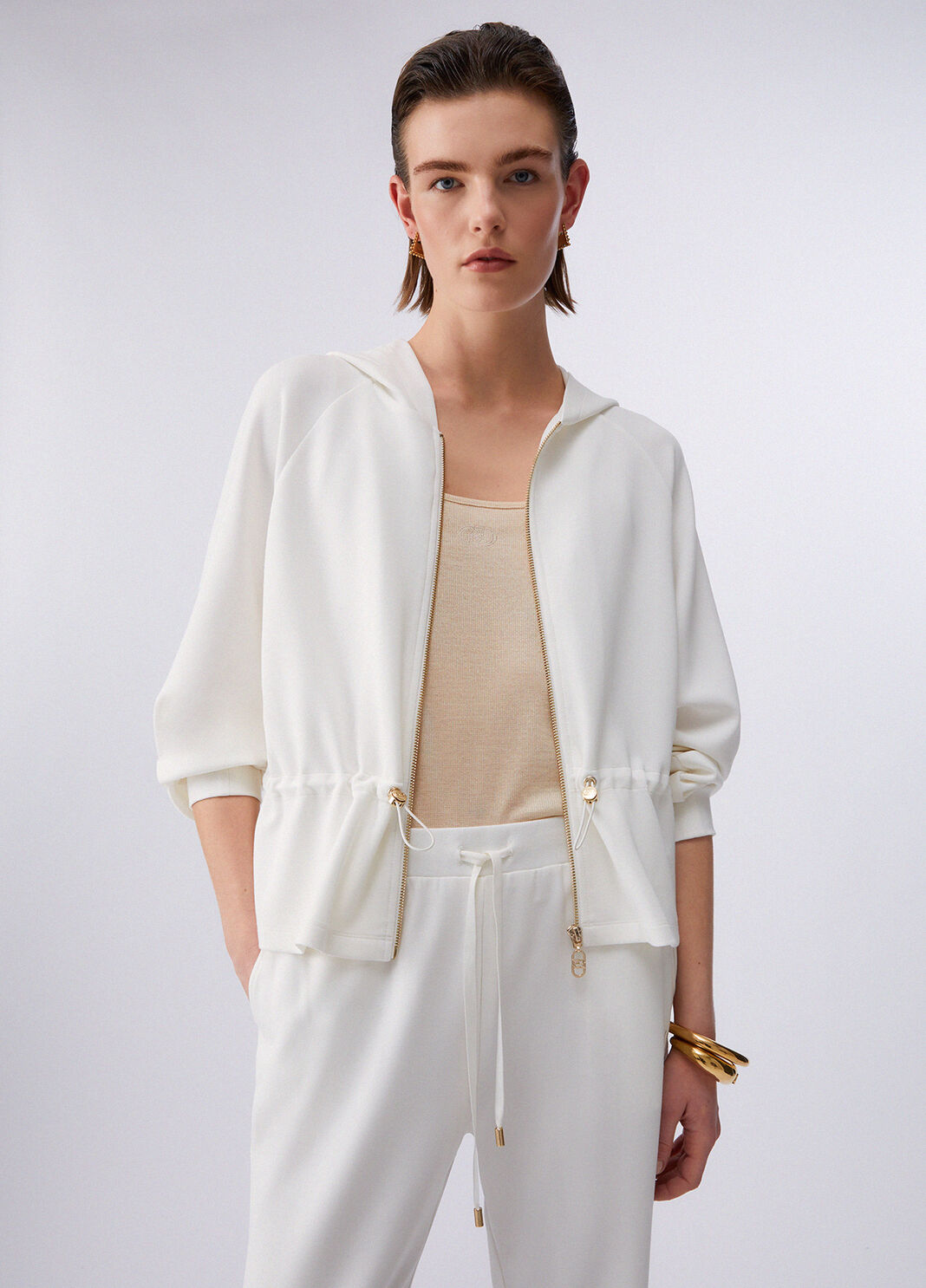 Scuba hooded sweatshirt with zip milky white Liu Jo - large image number 0