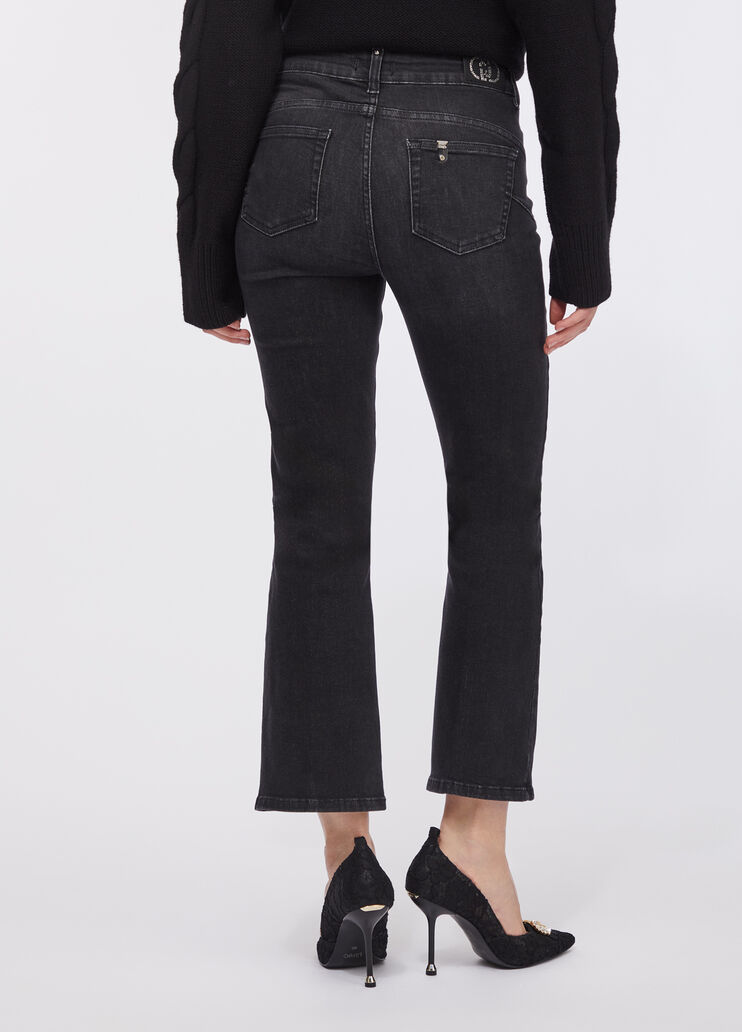 Cropped flared jeans with gemstones black denim Liu Jo - large image number 1